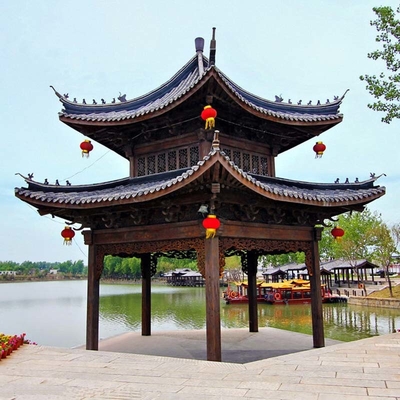 qualidade  3.2m Chinese Style Pavilion Handmade Grey Wooden Gazebo Structure Fábrica