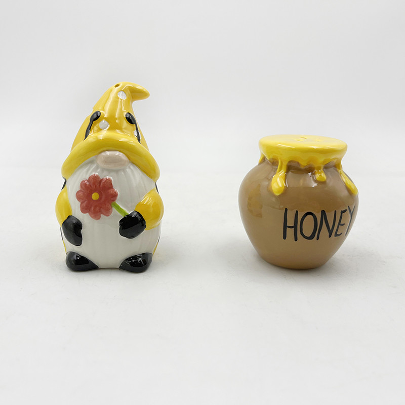Gnomos de abelhas e colmeias de cerâmica sal e pimenta agitação de artesanato para decoração doméstica
