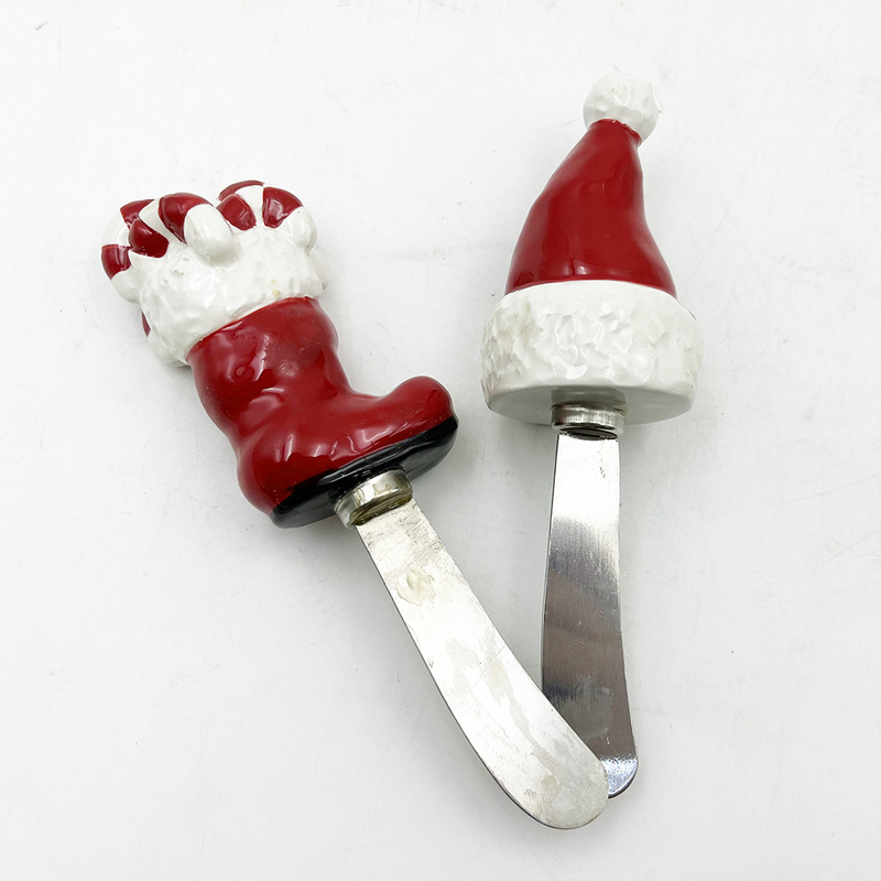Chapéu de Natal Chapéu de Pai Natal Mão Pintada Mão com Mão de Aço Inoxidável Lâmina Cheese Spreader Spreader Butter