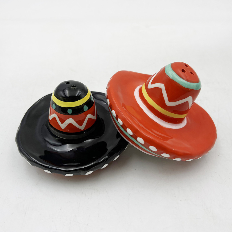 Chapéu desenhado à mão, forma cerâmica, sal e pimenta para decoração de casa, presente, tamanho personalizável, cor