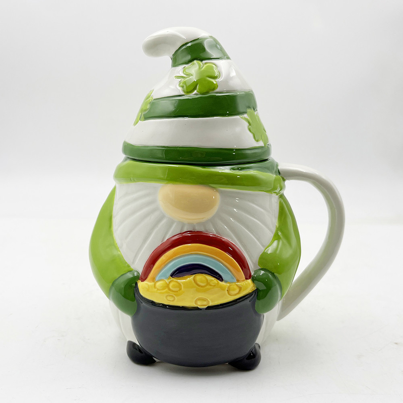 Custom Creative 3d Copas de Natal Cerâmica Primavera Gnome Decorações de cor verde com tampa