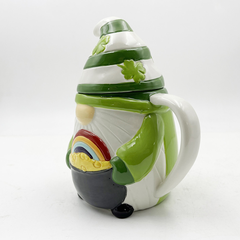 Custom Creative 3d Copas de Natal Cerâmica Primavera Gnome Decorações de cor verde com tampa