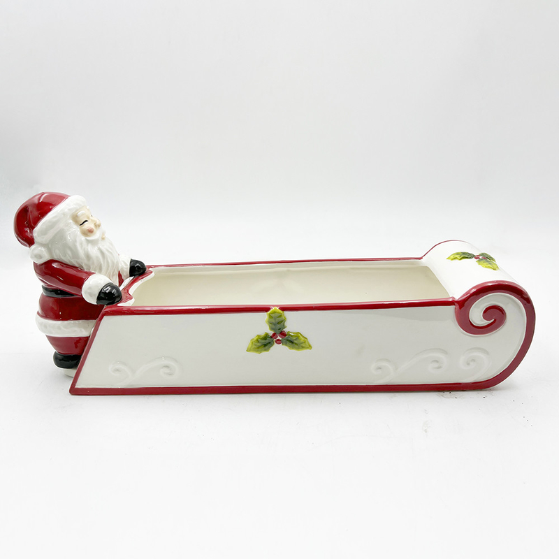 Porta de biscoitos de cerâmica pintada à mão Papai Noel Snowman Candy Bowl Decoração de casa festiva