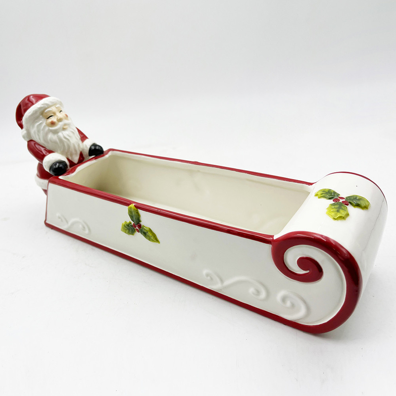 Porta de biscoitos de cerâmica pintada à mão Papai Noel Snowman Candy Bowl Decoração de casa festiva