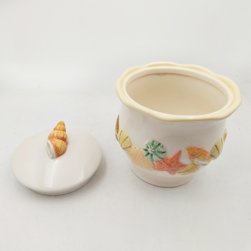 Jar de armazenamento de cerâmica com tampa cerâmica de concha de mar e porcelana caneca de açúcar cor personalizada