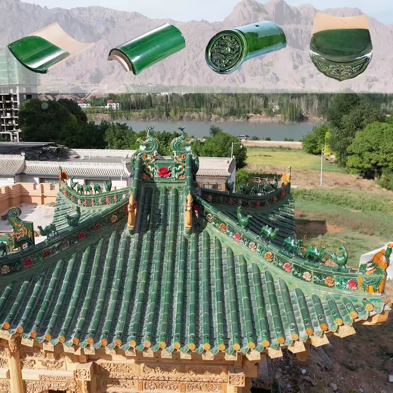Telhas de telhado de templos chineses vitrificados verdes para pavilhão de jardim e design de edifícios modernos