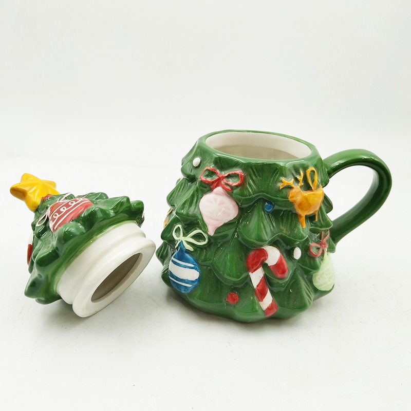 Copo de Árvore de Natal Verde Cute Cerâmica Taça de Natal Com Cobertura Para Presentes Decoração Doméstica