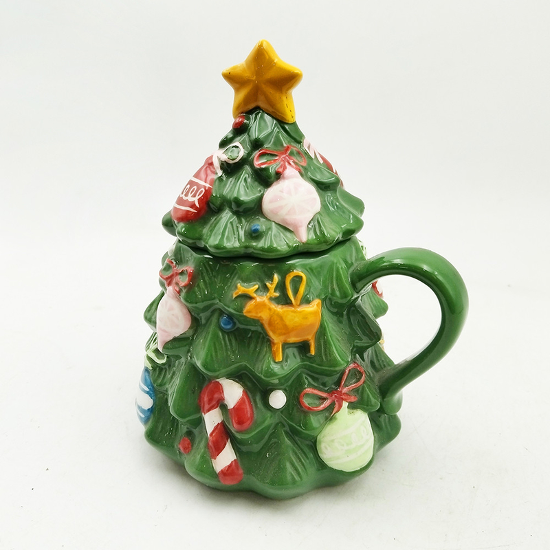 Copo de Árvore de Natal Verde Cute Cerâmica Taça de Natal Com Cobertura Para Presentes Decoração Doméstica