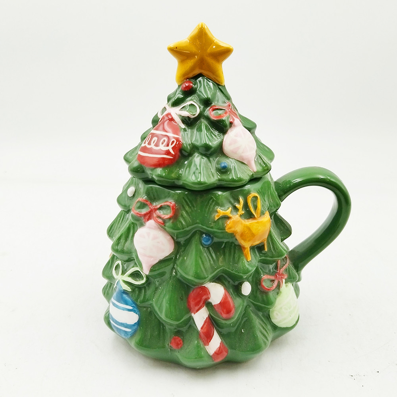 Copo de Árvore de Natal Verde Cute Cerâmica Taça de Natal Com Cobertura Para Presentes Decoração Doméstica