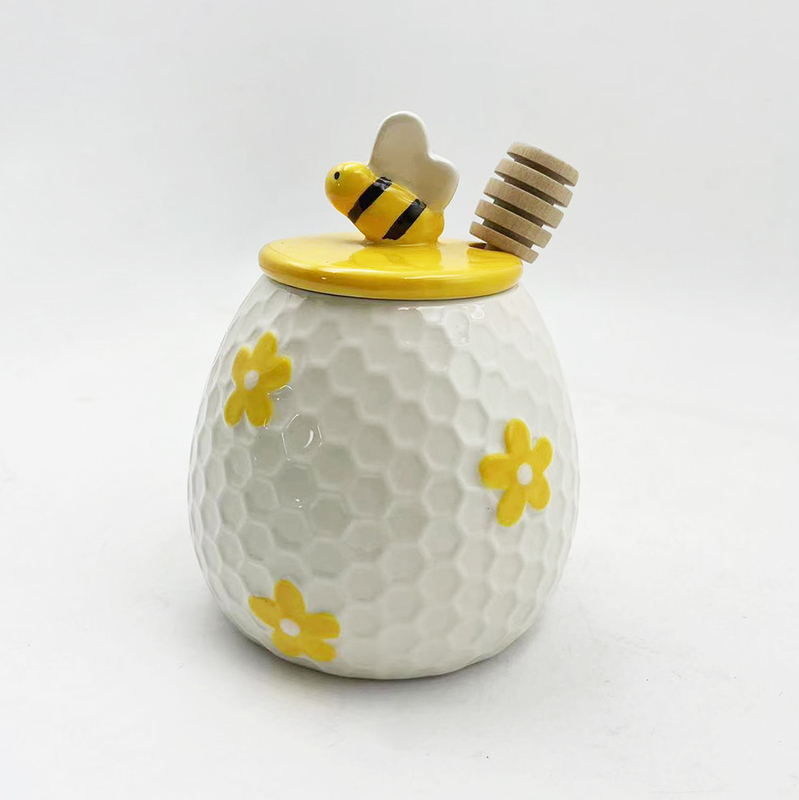 Farmácia estilo em relevo design de abelha cerâmica jar de mel para decoração de cozinha em casa