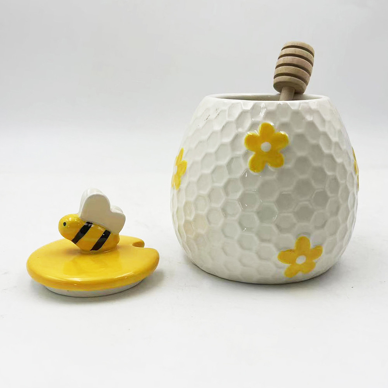 Farmácia estilo em relevo design de abelha cerâmica jar de mel para decoração de cozinha em casa