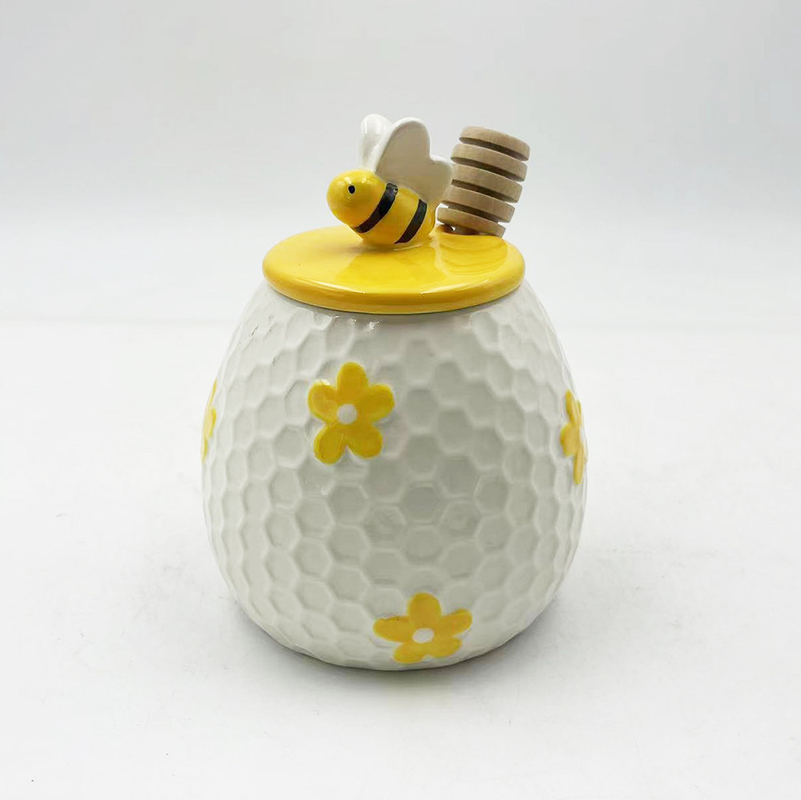 Farmácia estilo em relevo design de abelha cerâmica jar de mel para decoração de cozinha em casa