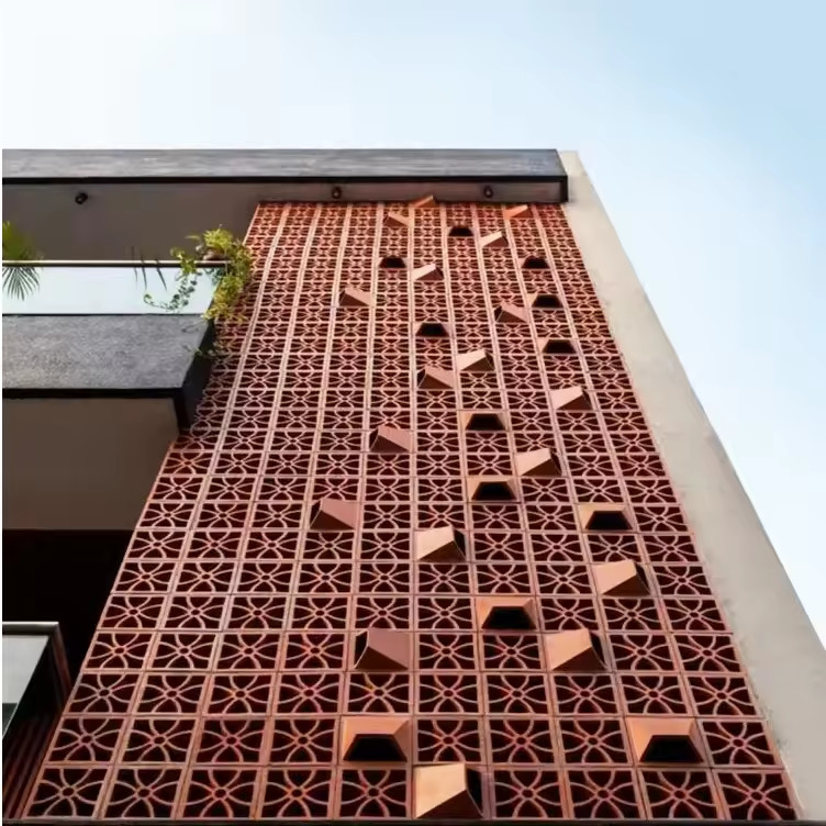 Terracota Bloco de brisa de tijolo vermelho feito à mão Decorativo tijolo oco