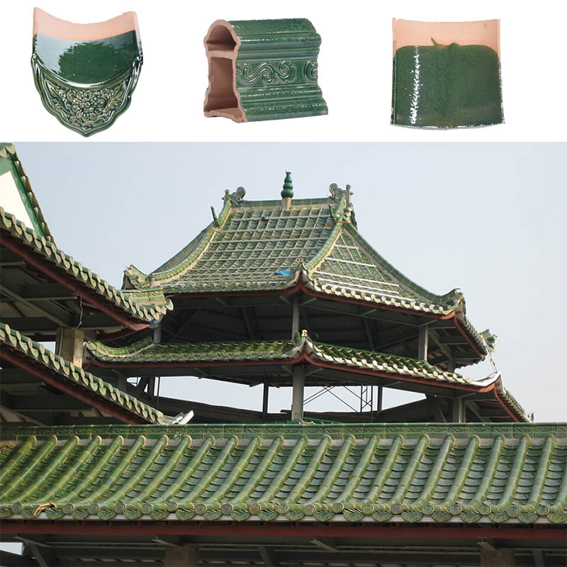 Chapa de telhado cerâmica vitrificada chinesa 180*180mm Vitória verde vitrificada resistente a intempéries para telhados de pagode
