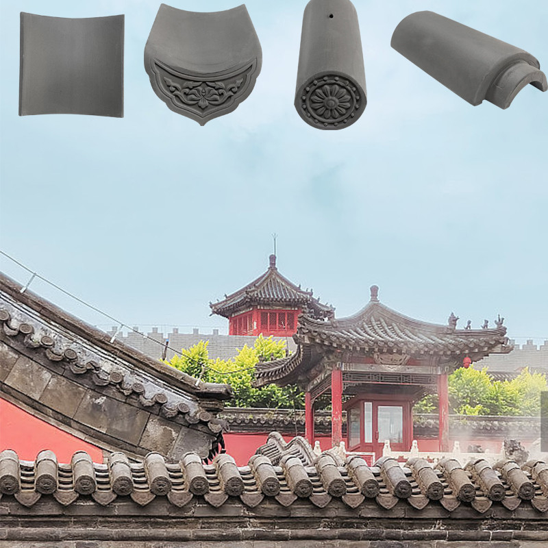 Matte Chinese Antique Temple Tile Grey Clay Roof Tile High Strength UV Resistente Para Edifícios Patrimônio