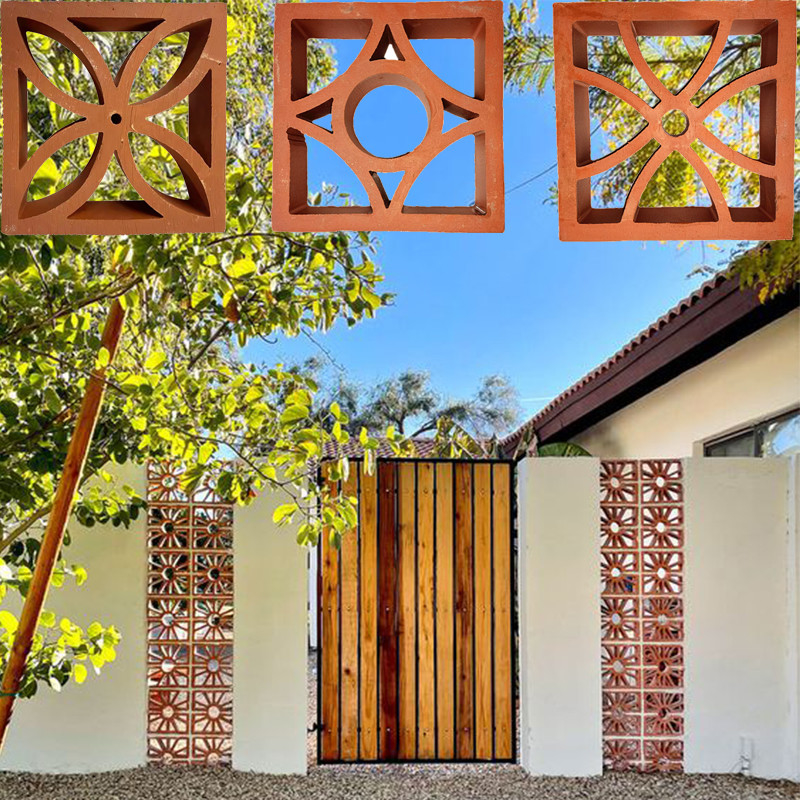 Decoração de telhas de edifícios de terracota exterior tela artística estilo tradicional decoração de parede tijolos de argila vermelha ocos