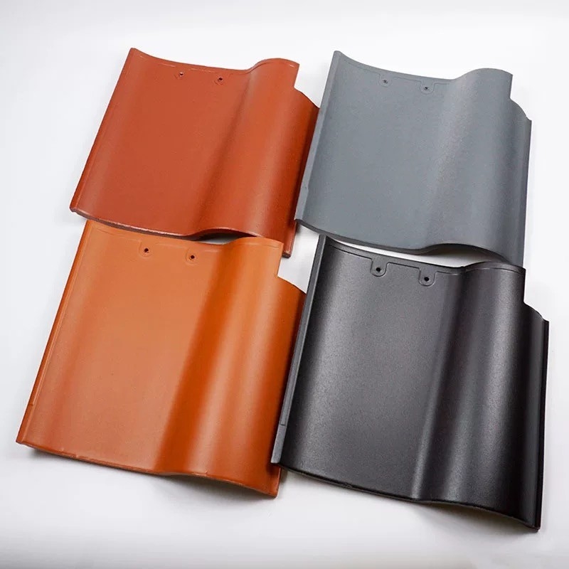 Tipo S Telhado espanhol Telhas cerâmicas Material durável Cinza escuro Material de telhado resistente à água