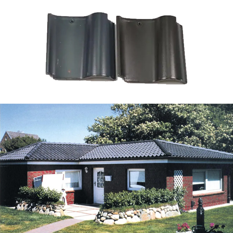 Tipo S Telhado espanhol Telhas cerâmicas Material durável Cinza escuro Material de telhado resistente à água