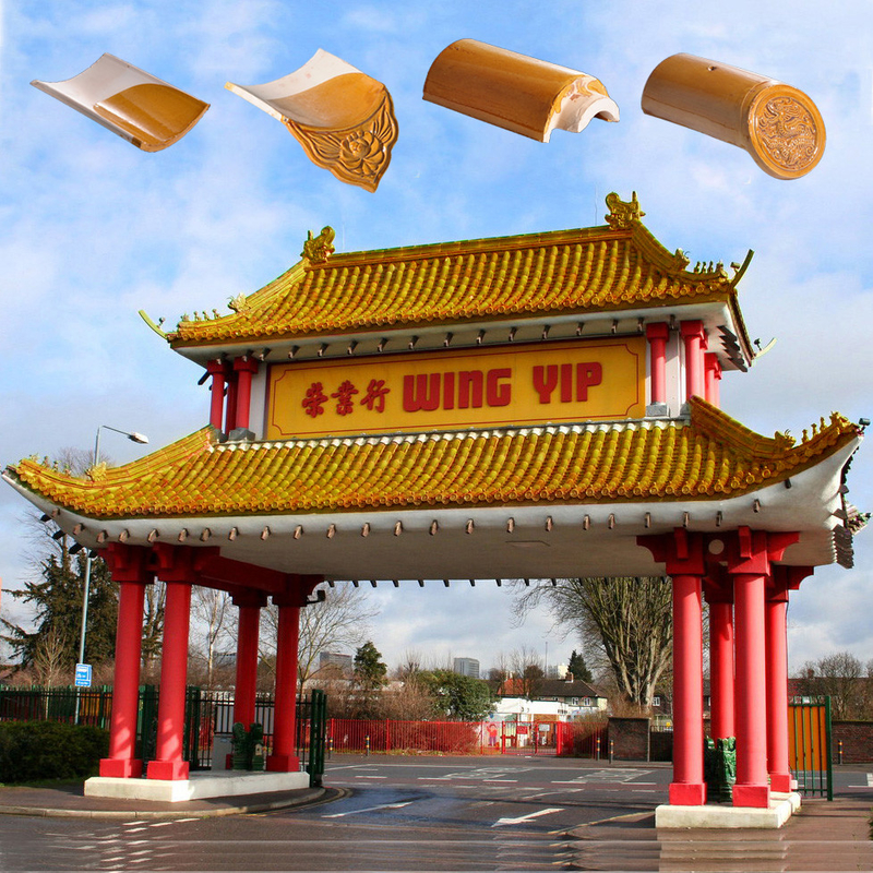 180*180 Portão do Arco do Templo Chinês Estilo Retro Telhas de telhado de argila cerâmica falsas para estrutura de concreto