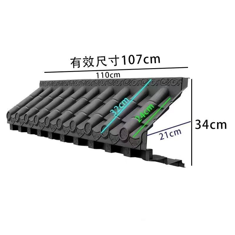 3D Antigo telhado de alpendre com prateleira Decoração de parede azulejos de plástico asiáticos chineses