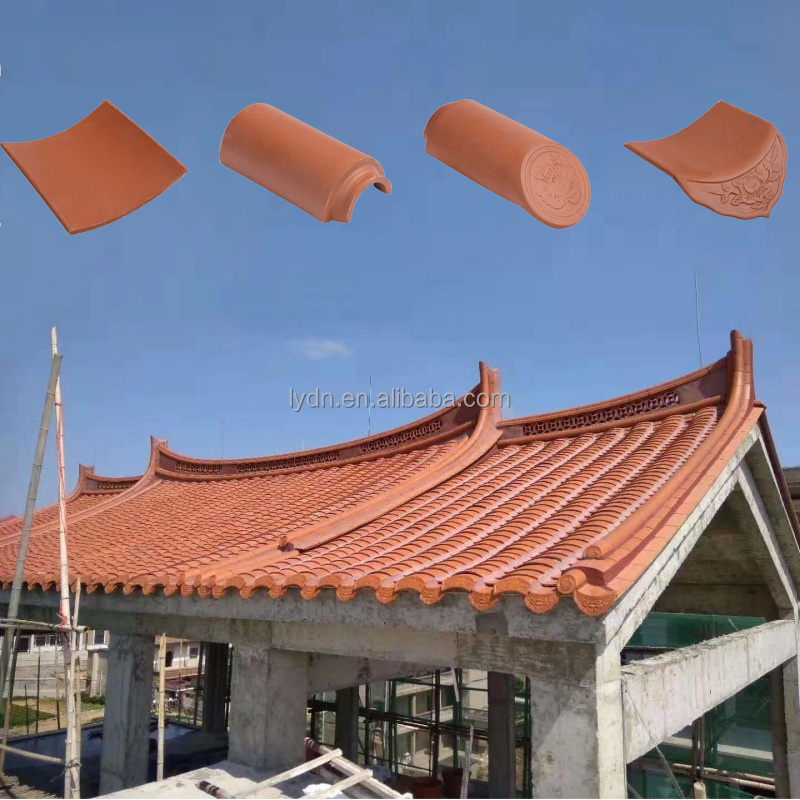 Chapas de telhado de argila vermelha natural chinesa para jardim Pagoda Casa Terracotta Material de telhado