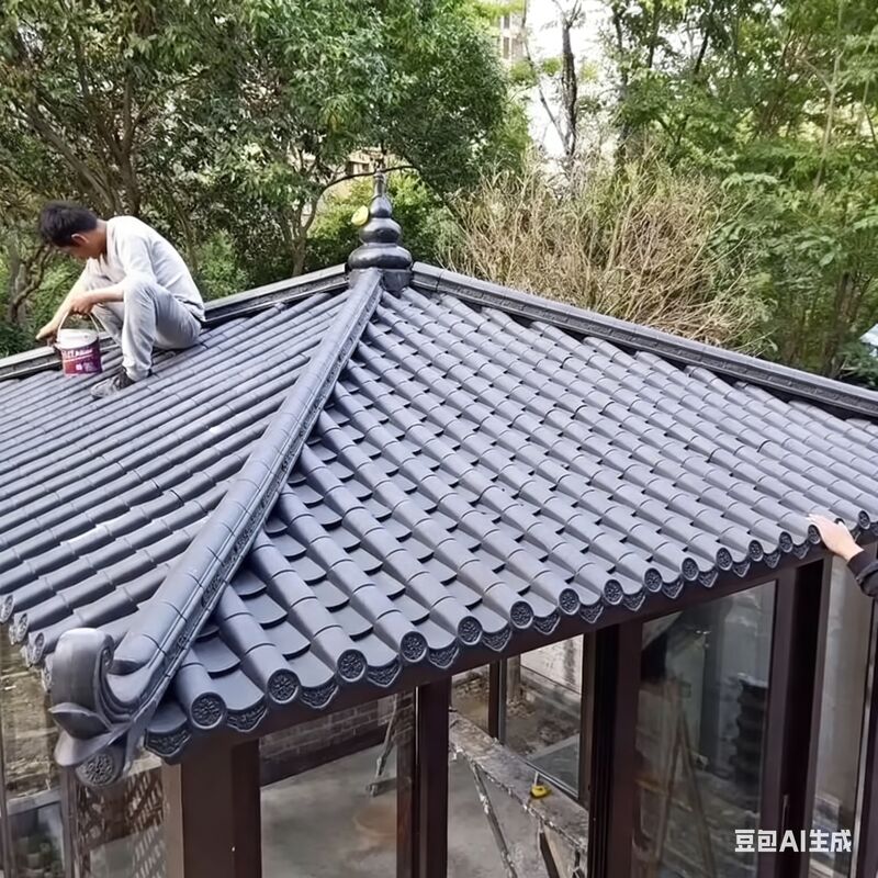 Telhados tradicionais chineses azulejos de telhado de PP folhas de telhado de plástico Decoração de canto do telhado para porta da parede do pavilhão