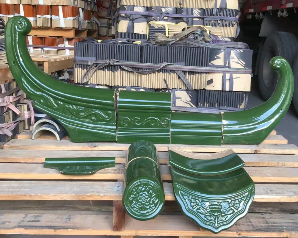 Telhado tradicional chinês de telhado de vidro verde azulejo de jade verde artesanal de argila vidrado azulejo à prova de fogo à prova d'água para o templo asiático villa