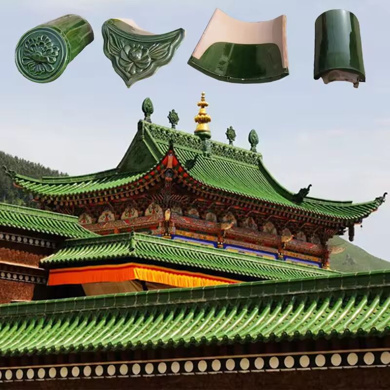 Telhas Verdes Chinesas para um Templo Chinês Tradicional Autêntico Material de Cobertura Cerâmico Esmaltado