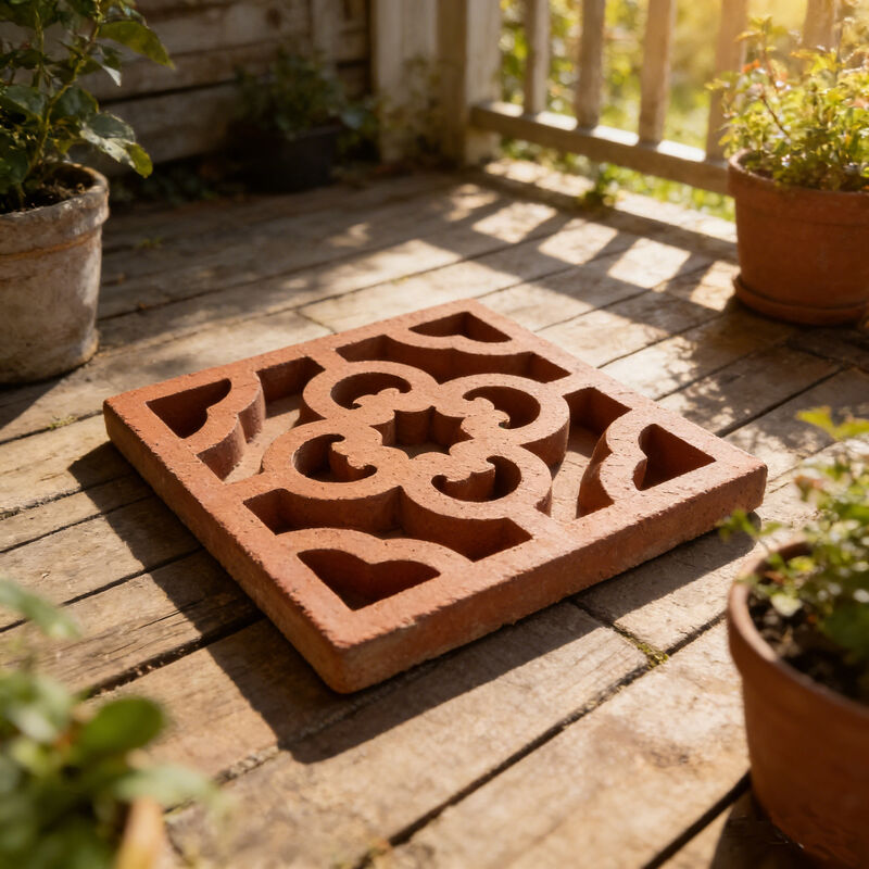 Red Clay Floral Pattern Natural Breeze Blocks Decorative Perforated Terracotta Bricks for Patio & Tea Room Space Divider
