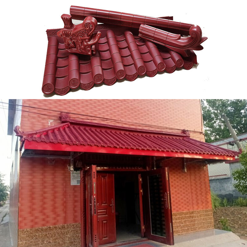 Chapa de telhado de plástico vermelho de PVC clássico chinês Antigo Telhado de resina de proteção UV durável para arquitetura Pavilhão de pátio