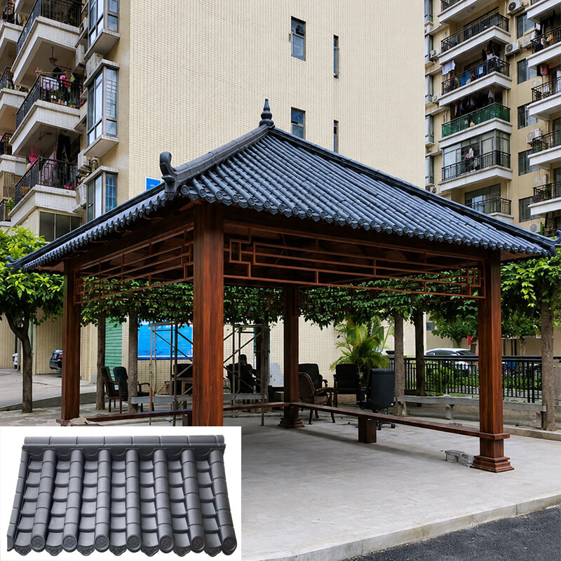 Design de telhado tradicional chinês resistente a intempéries telhado de plástico de PP telhado de telhado fácil de instalar folha de telhado para hotéis parques villas