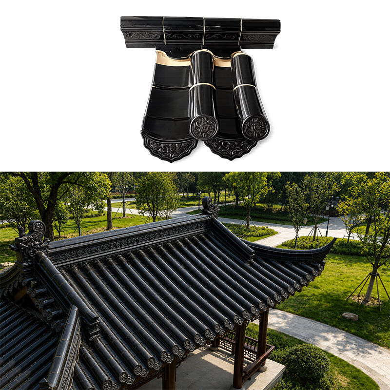 Antigo estilo chinês telha de vidro preto telha de cerâmica brilhante telhado de bambu telhas para casa tradicional templo gazebo