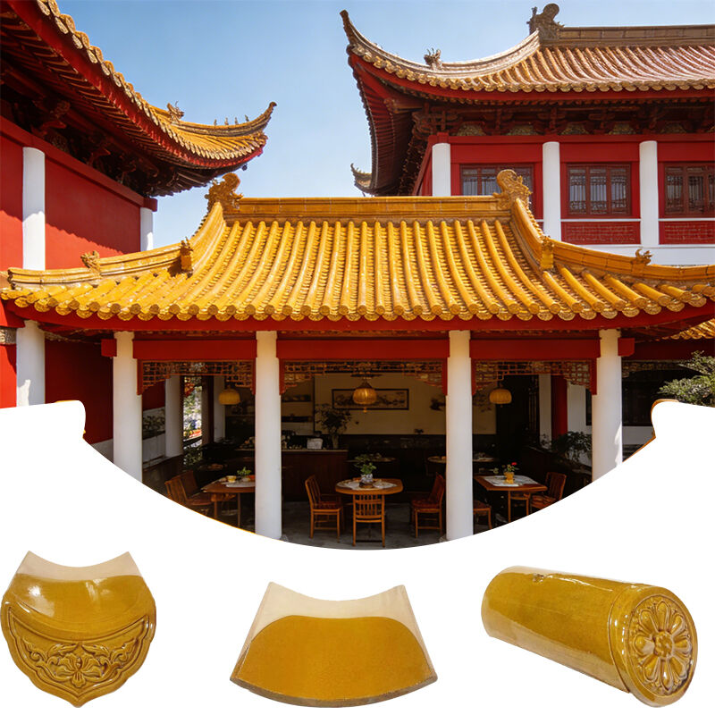 Telhas de telhado de barro glazado amarelo durável Telhas de telhado de cerâmica brilhante Material de telhado tradicional chinês antigo para pátio e pavilhão