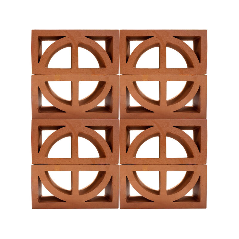 Bloco de ventilação de terracota natural, bloco decorativo de brisa de argila vermelha com recorte em semicírculo para fachadas de paredes de privacidade de jardim