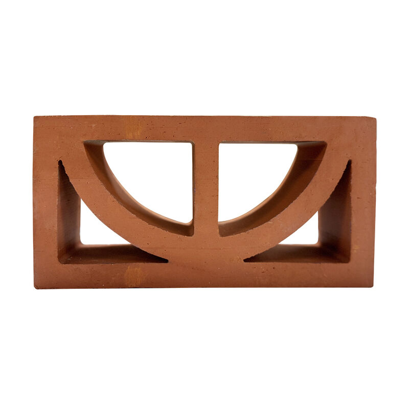 Bloco de ventilação de terracota natural, bloco decorativo de brisa de argila vermelha com recorte em semicírculo para fachadas de paredes de privacidade de jardim