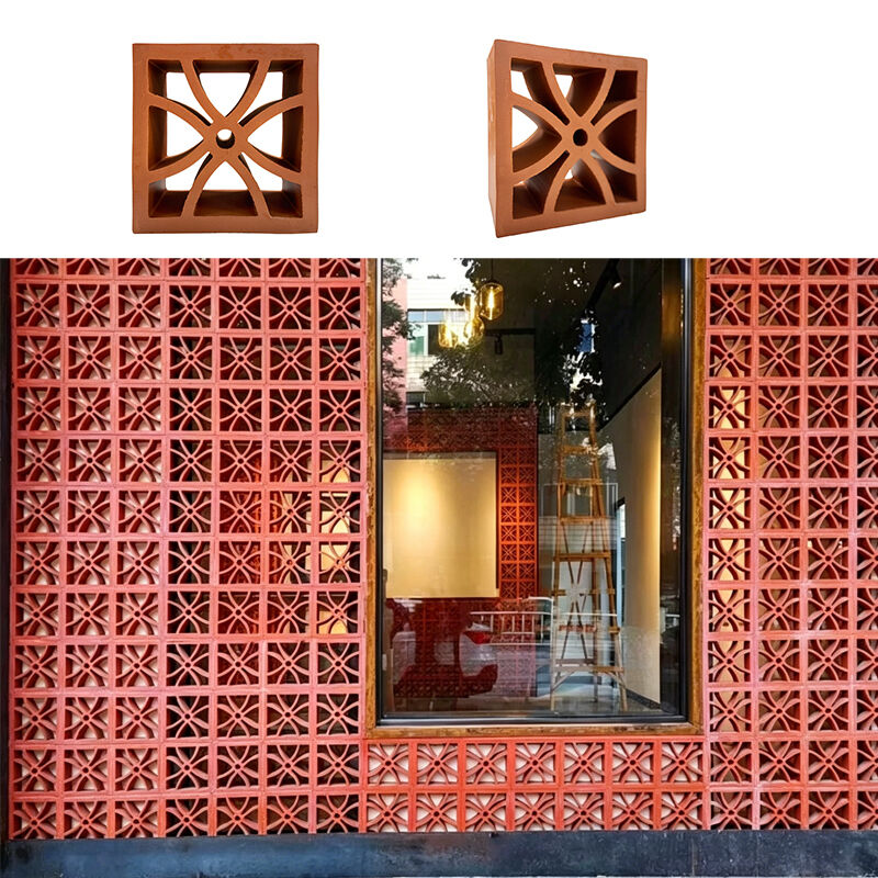 Natural Red Clay Wall Hollow Bricks Terracotta Breeze Blocks Decorative Garden Wall Screen Tiles Used for Wall Cladding