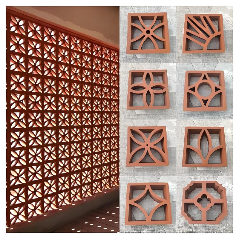Telhas de terracota com design oco, tijolos de fachada, construção de argila, decoração de parede, bloco de brisa