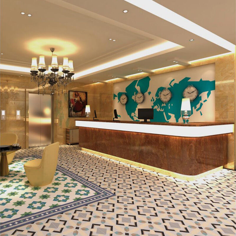 Azulejo de cimento encáustico moderno europeu fosco interior piso telha bordas acentos antiderrapante villa hotel uso padrão geométrico