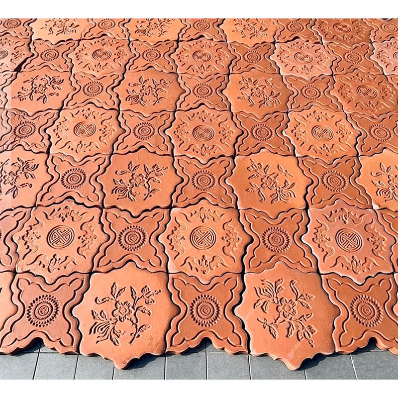 Padrão floral vintage azulejos florais de tijolos vermelhos cena cultural tijolos de barro decorativos materiais de construção