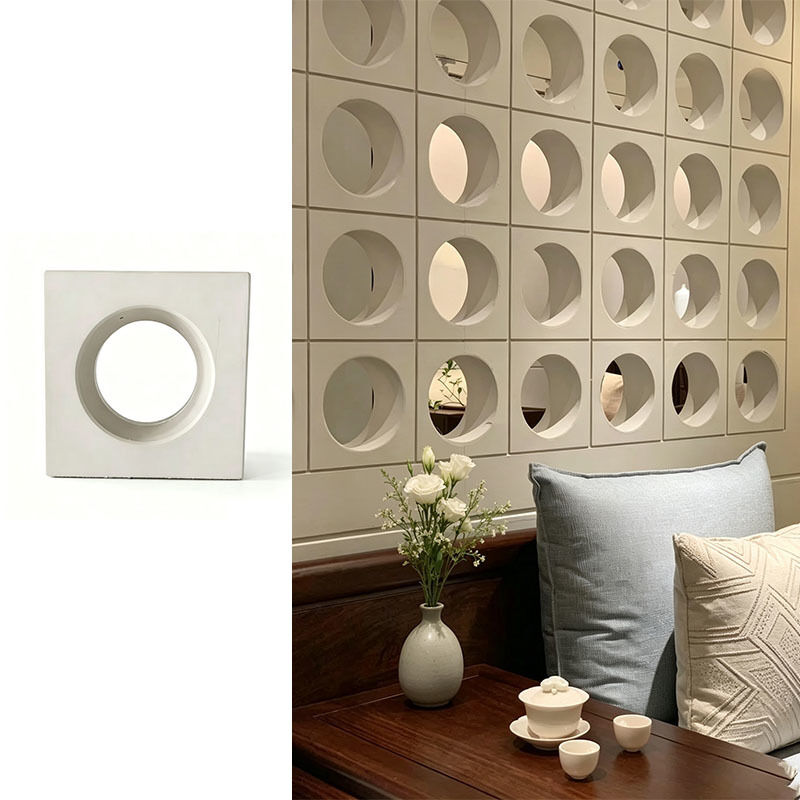 Blocos de Concreto Branco com Recorte Circular, Blocos de Tela de Cimento Vazados Redondos para Divisória de Privacidade em Sala de Chá Interior