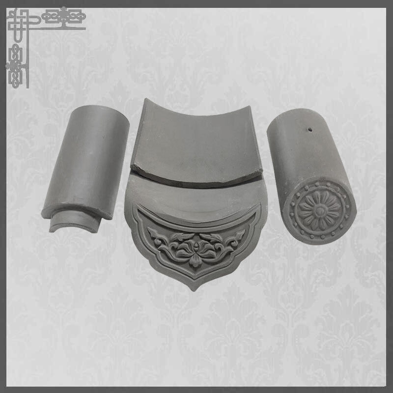 Sistema tradicional chinês de telhados de telhas de barro cinza conjunto de tampa curva, telhas de panela plana, telhas de gotejamento e telhas de crista para arquitetura asiática