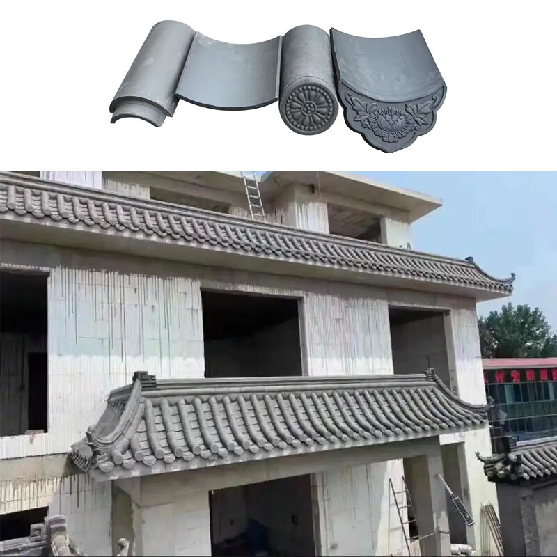 Sistema decorativo de telhas de beiral de telhas de telhado de argila cinza escuro estilo antigo asiático para pagodes, portões de pátio e tampas de muro