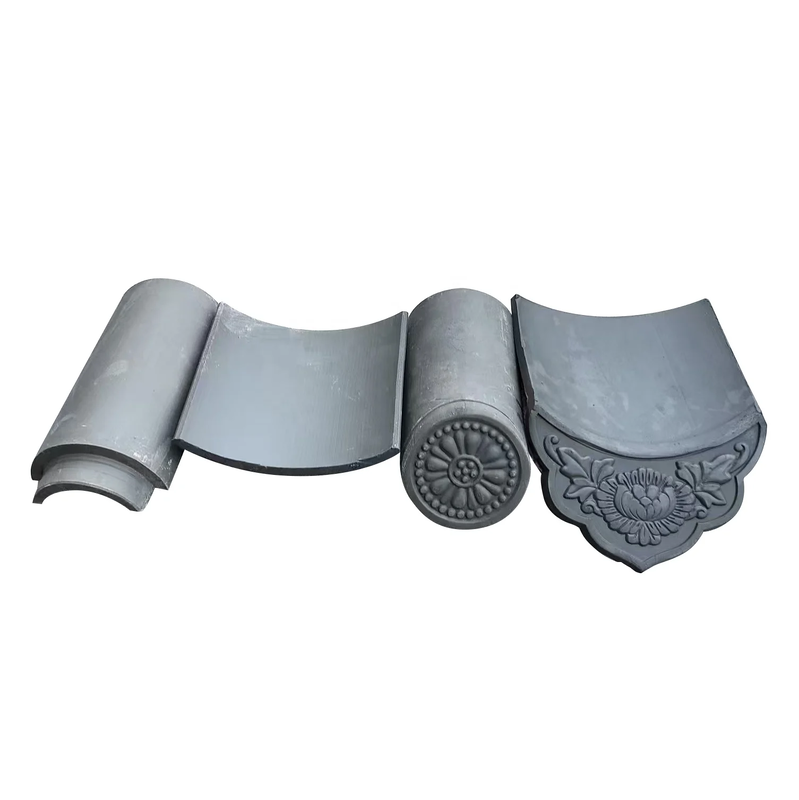 Sistema decorativo de telhas de beiral de telhas de telhado de argila cinza escuro estilo antigo asiático para pagodes, portões de pátio e tampas de muro