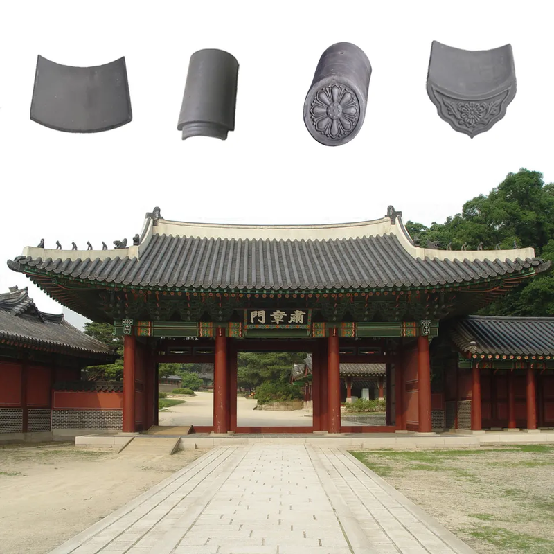 Sistema decorativo de telhas de beiral de telhas de telhado de argila cinza escuro estilo antigo asiático para pagodes, portões de pátio e tampas de muro