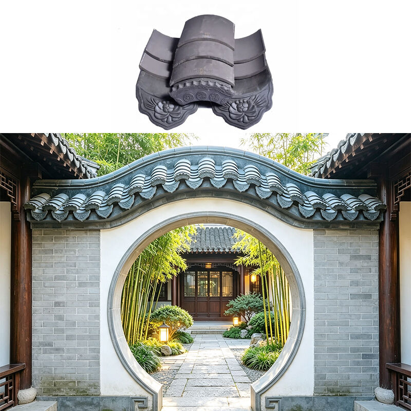 Grão Antiga Ásia telhado de telhado conjunto para Moon Gate Coroas de parede esculpidas Evas bordas azulejos para Zen jardim Arcos & Gateways