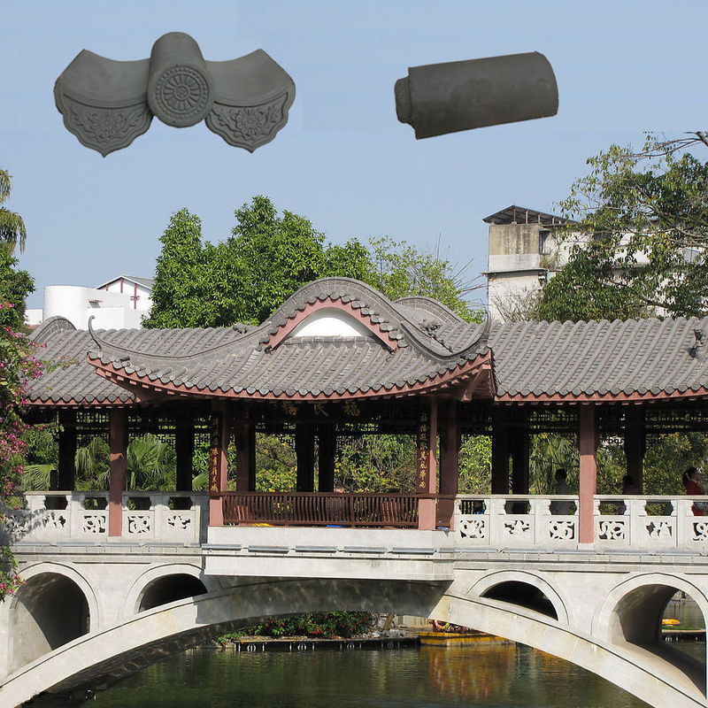 Telhas de Barro Cinza para Pontes de Jardim e Pavilhões, Telhas de Barril e Beiral de Barro Resistentes às Intempéries para Arquitetura Estilo Chinês