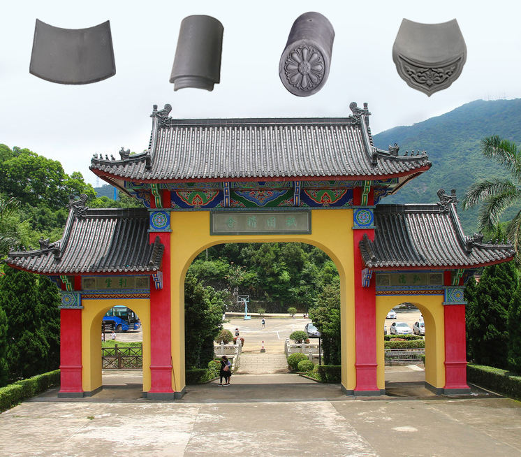 Telhas de Barro Tradicionais Chinesas para Portões Paifang Sistema de Telhas Cerâmicas Resistentes Cinza para Portais de Arcos e Entradas de Templos