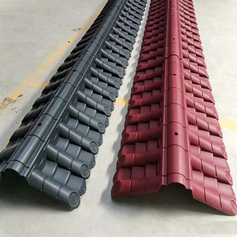 Telas de tejadilho de telhado chinês de plástico leve resistentes aos raios UV Cobertura de tampa de tejadilho de polímero vermelho e preto para paredes de jardim e telhados de pavilhão