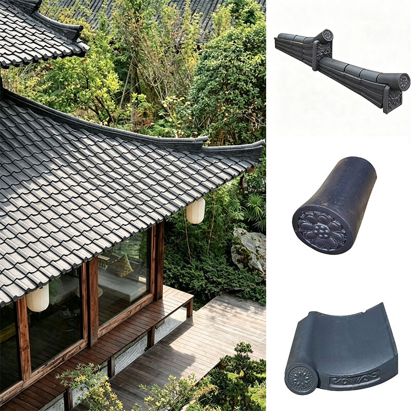Telhas de telhado de barro preto em estilo japonês Matte Sistema de cerâmica Kawara tradicional para casas de chá e estruturas de jardins zen