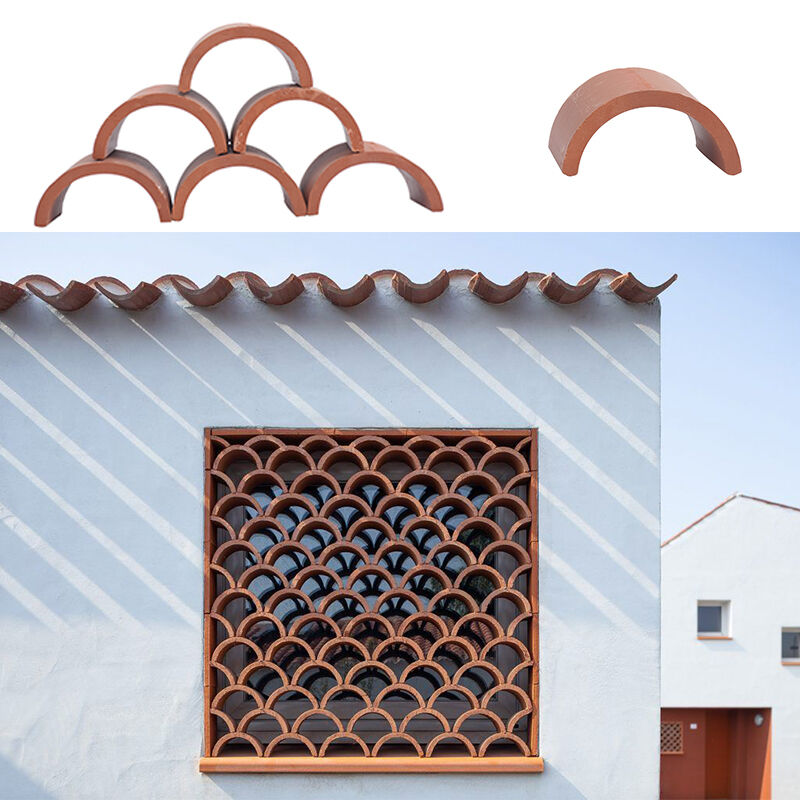 Telhas Curvas de Argila Terracota para Telhado e Tela de Parede Blocos Arquitetônicos de Escama de Peixe em Treliça para Fachadas Decorativas Exteriores